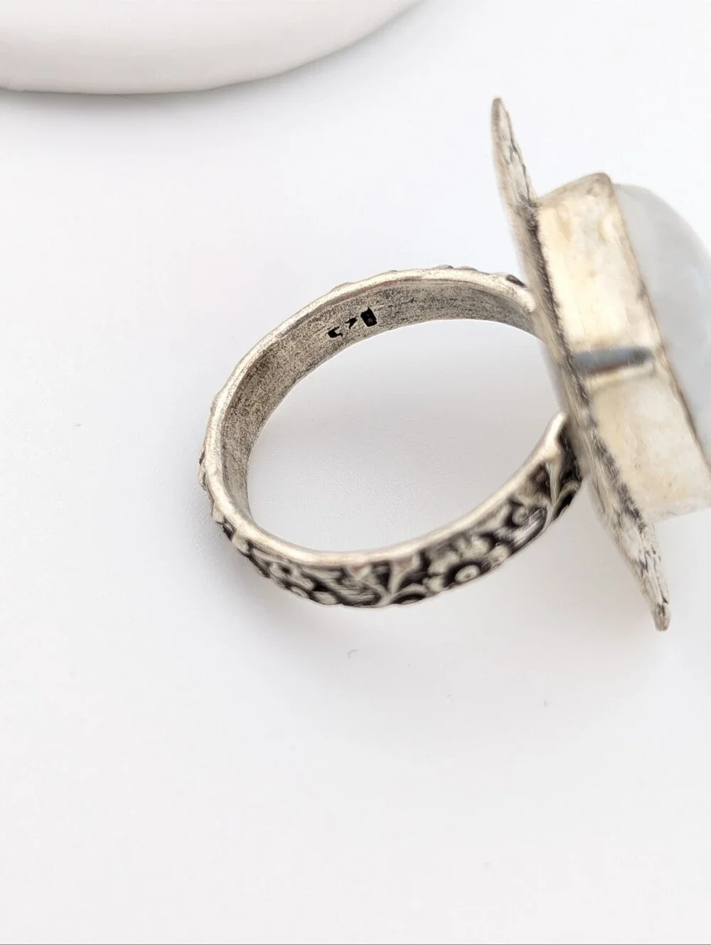 Moonstone Silver Tone Ring - Bohemian Jewelry - 7 - D